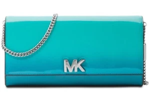 New Michael Kors Mott Large Clutch large east west bag tile blue patent leather - Picture 1 of 11