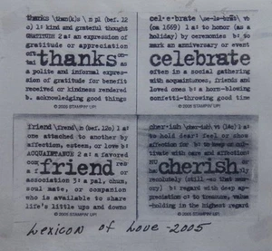 Stampin Up! "Lexicon of Love"" 4 Estampillas de Goma Set gracias amigo querido celebrar - Imagen 1 de 2