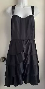 Betsey Johnson Evening NWT Black Tiered Strappy Mini Black Silk Dress Size 8 - Picture 1 of 7