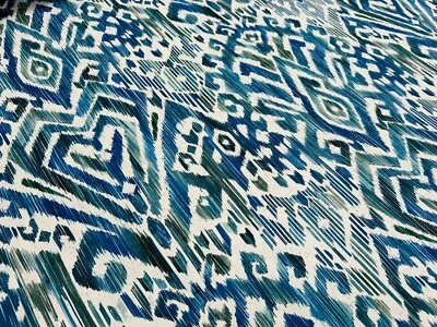Tecido azul verde Ikat floral ventilador damasco paisley Deco algodão material 110"" de largura - Imagem 1 de 4