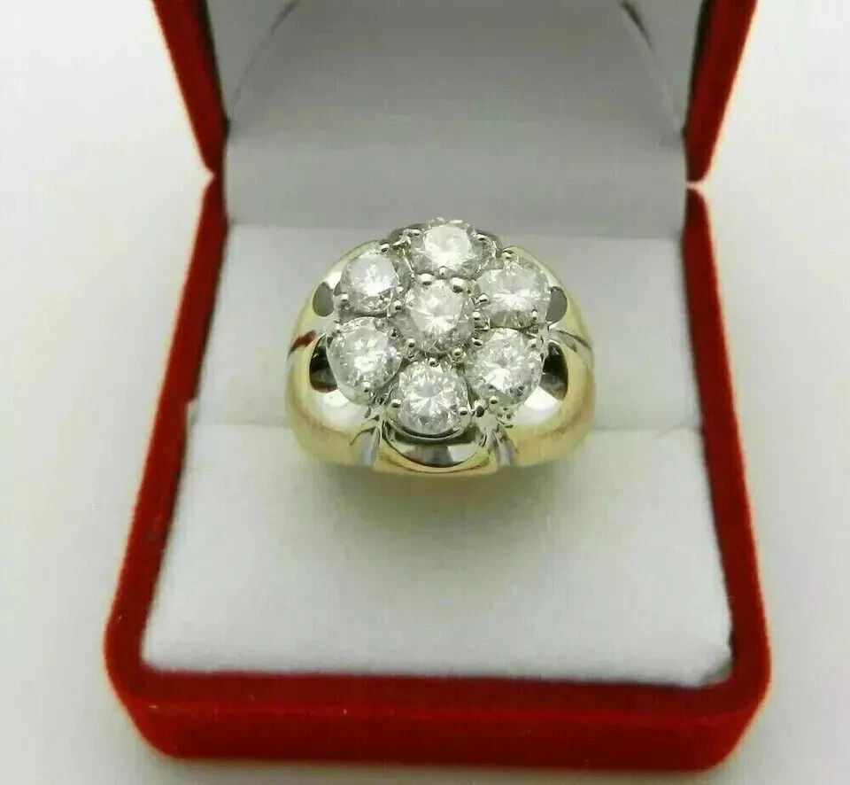 Banda de compromiso redonda de 3 quilates VVS1 moissanita real enchapada en oro amarillo de 14 k para hombre Foto 1 de 4