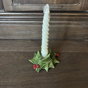Vintage Atlantic Form Kerzenständer Keramik grün Weihnachten Stechpalme Beere - Bild 1 von 5