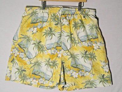 ommy Bahama Men’s Swim Trunks XXL Yellow Floral Palm Tree Hawaiian Board Shorts - Image 1 of 4