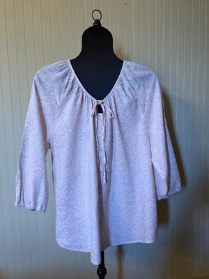 Blusa túnica campesina CAROLE LITTLE~1X~Rosa/WHT Floral~3/4 Raglán SLV~Mezcla de lino Foto 1 de 4