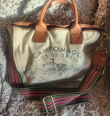 Bolso de Mano Campomaggi Crocus 2 Vías Estampado en Lámina Beige Lona y Cuero Foto 1 de 4