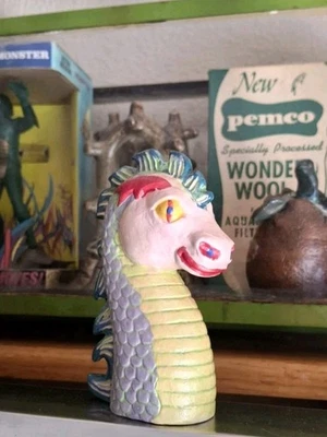 老式老式水族箱陶瓷 3 件粉红色脸海蛇湖尼斯怪物  — 第 1/4 张图片