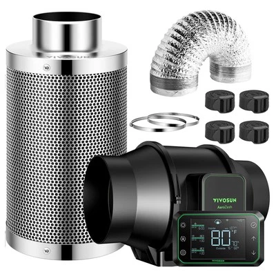 VIVOSUN S6 Smart Air Filtation Kit 405CFM 6" Inline Fan Carbon Filter w/ E42A - Image 1 of 4