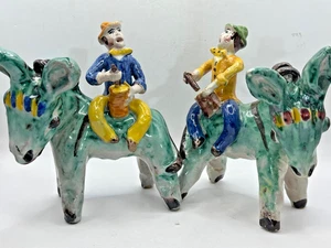 Pair Vintage 1940s ICAM Pinto Vietri Su Mare Italian Pottery Donkey Rider Italy - Picture 1 of 10