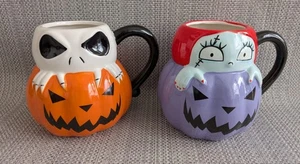 Disney Nightmare Before Christmas Jack and Sally 3D Ceramic Pumpkin Mug Pair New - Picture 1 of 8