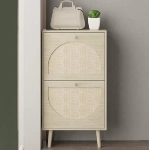 2-Drawer 4-Tier Rattan Shoe Storage Cabinet, Shoe Rack Organizer - Picture 1 of 6