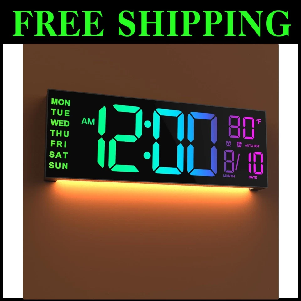 Sleek 16'' Digital Wall Mount Clock with Alarm & Night Light for Living Room - Image 1 of 4
