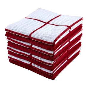 Kitchen Towels Dishcloths 100% Cotton, Set of 8, Red and White Dish Cloth Tow... - Picture 1 of 6