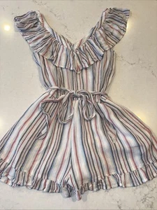 American Eagle Leinenmischung Strampler Boho gestreift Krawatte V-Ausschnitt Sommer Preppy XS - Bild 1 von 7