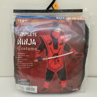 Disfraz NINJA ROJO Niño Talla M (8-10) Rojo/Negro Halloween Juego de 7 Piezas NUEVO Foto 1 de 4