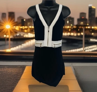 Venus Misses Small Mini Dress Black White Sleeveless Pullover Knit Chic Club - Image 1 of 4
