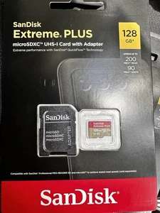 New SanDisk Extreme Plus 128GB microSDXC card with adapter SDSQXBD-128G-AN6MA - Picture 1 of 1
