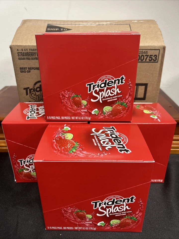 FULL CASE Trident Splash Strawberry w/ Lime Sugar- Gum 4-6ct Trays 360pc
