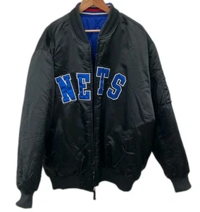 NBA New Jersey Nets Satin Bomber Jacket Reversible 2XL - Picture 1 of 9