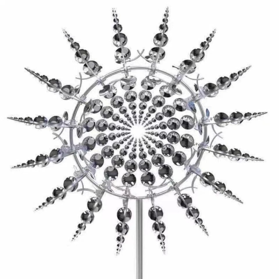 Molino de viento de metal único para decoración de estacas de jardín con hilandero de acero para manchas accionado por viento Foto 1 de 1