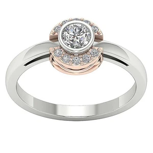 14K Two-Tone Gold Unique Soliatire Engagement Ring VS F 0.50Ct Lab Grown Diamond - Picture 1 of 11