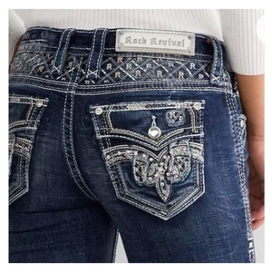 Rock Revival Lilas Bootcut Jeans Women's 28 x 29 Stretch Embellished Faux Flap - Picture 1 of 16