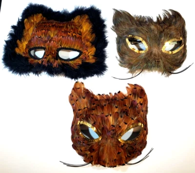 3 Mardi Gras Masquerade Feather Ball Dress up Party Mask- Costume Mask - Image 1 of 4