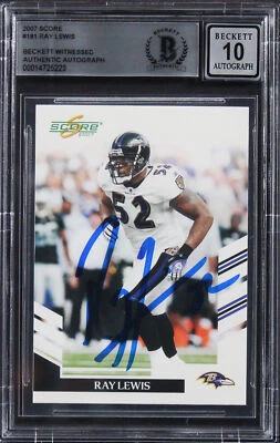 Ravens Ray Lewis Signed 2007 Score #181 Card Auto Graded Gem Mint 10! BAS Slab - Image 1 of 2