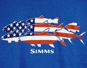 SIMMS FISHING T SHIRT TEE RED WHITE BLUE USA FLAG PATRIOTIC MENS SIZE M MEDIUM - Picture 1 of 4