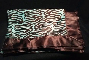 Trend Lab Zebra Tiger Blue Brown Plush Baby Blanket Satin Trim - Picture 1 of 2