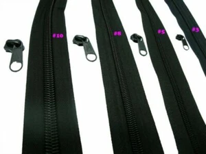 BLACK Continuous Coil Zip Chain Size#3 #5 #8 #10 NYLON Zipper Fastener 1 2 5 10m - Picture 1 of 1