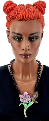 Exklusives Collier Kolibri an Blume Statement Kette Strass sign. Heidi Daus (24) - Bild 1 von 4