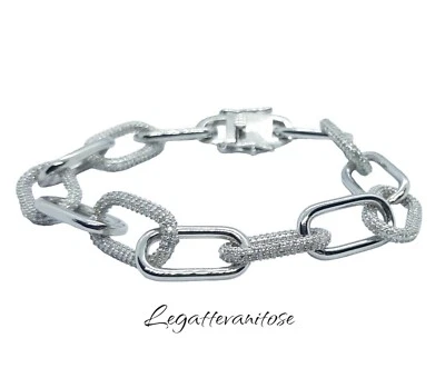 Bracciale donna Argento 925 Massiccio catena maglia  zirconi taglio brillante - Immagine 1 di 4