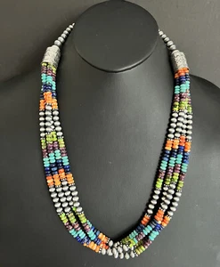 Collar de plata de ley de múltiples hilos de múltiples piedras con cuentas de perlas. 26 pulgadas - Imagen 1 de 12