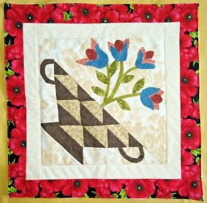 Handmade Quilted Application Beautiful Table Runner Topper Mat Stitched 19 x 19