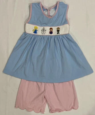 Disney Frozen Smocked/Embroidered Top & Shorts Girls Size 8 NWOT - Image 1 of 4