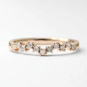 0.12 CT Round Diamond Cluster Half Eternity Wedding Ring Solid 14K Rose Gold - Picture 1 of 7