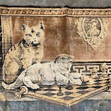 Vintage or Antique Tapestry 3 Cats Playing Chess, Tapestry Textile 41” x 23”