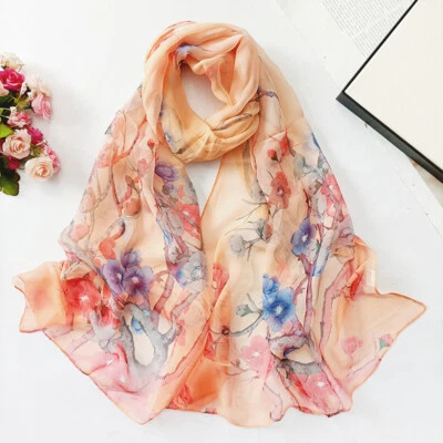 Women Foulard Gradient Flower Georgette Scarf Bandana Elegant Shawl HijabSummer↟ - Image 1 of 4