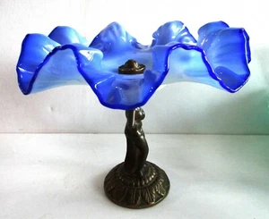 Antique France Centerpiece Opal Glass Vase Bowl Bronze base Female figurine - Picture 1 of 11