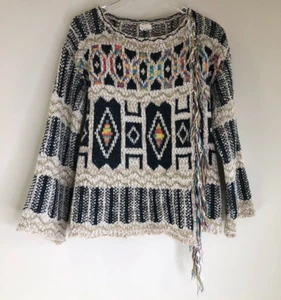 Anthropologie MOTH Sz Medium Spectra Fringed Knit Cardigan Sweater Aztec Fringe - Picture 1 of 15