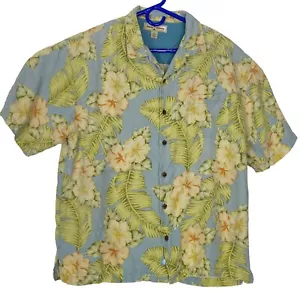 TOMMY BAHAMA Men Silk Hawaiian Shirt SZ XL Blue Green Button Front Short Sleeve - Picture 1 of 8