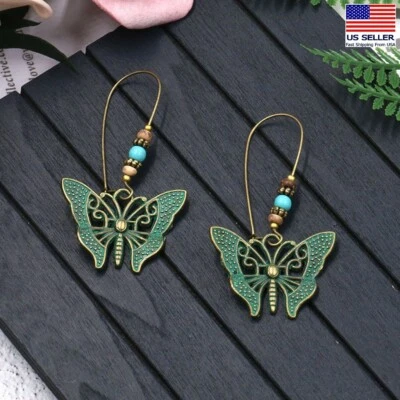 Moda Mujeres Vintage Pendientes Bohemios Bronce Envejecido Hueco Mariposa Gancho 1285 Foto 1 de 4