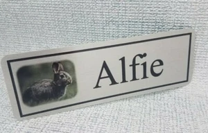 Personalised Rabbit Hutch Cage Door Name Plaque Sign with Picture and any Name - Picture 1 of 4
