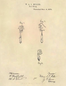 Orecchini Vintage 1879 Brevetto Stampa Arte - Orecchini Gioielli Antichi Boutique - 730 - Foto 1 di 3