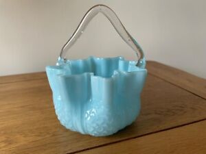 Unmarked Vintage Blue Milk Glass Posy Basket>