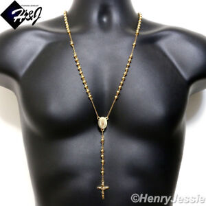 MEN WOMEN Stainless Steel 26+5" 6mm Gold Plated Beads Rosary Necklace 