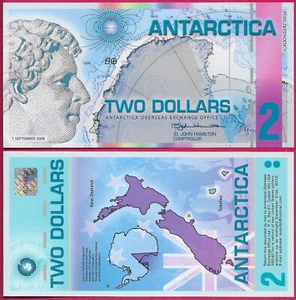 ANTARCTICA 2 DOLLARS 2008 FANTASY NOTE,ROSS DEPENDENCY,MAP OF A PORTION OF THE A - Picture 1 of 2