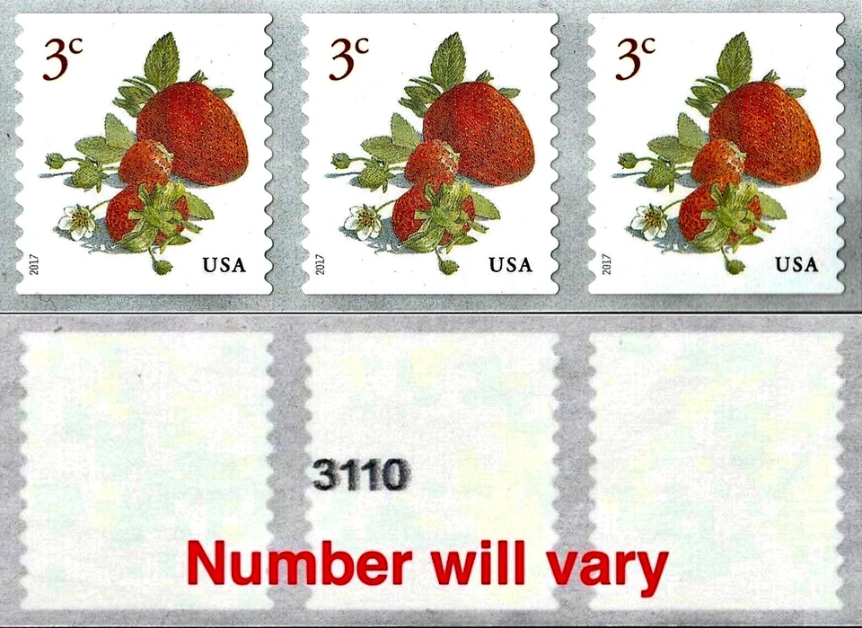 US #5201 MNH Strip 2017 Strawberry Fruits Definitive Coil [Back #][From 782315] - Image 1 of 1