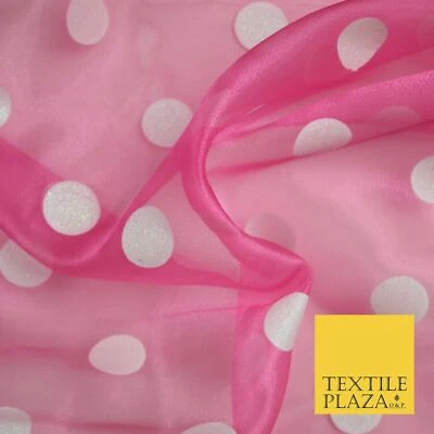 Tela de organza organdí brillante con lunares de 1"" rosa/blanca - 60"" - 6355 Foto 1 de 3