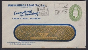 1939 Australia KGVI Embossed 1d Green PTPO JAMES CAMPBELL & SONS Brisbane Cover - Picture 1 of 3